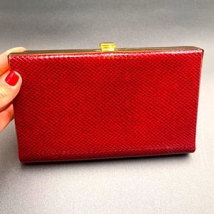 Vintage Red Snakeskin Clutch with Gold Should chain